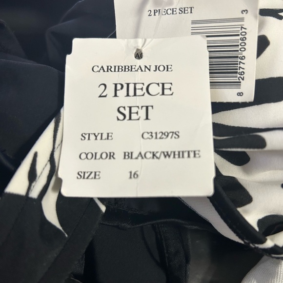 Caribbean Joe Two Piece Halter Tankini Swimsuit Black/White Floral Size 16 - Picture 3 of 5